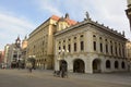 View of Alte Borse building and Grandhotel Handelshof on Salzgasschen street in Leipzig